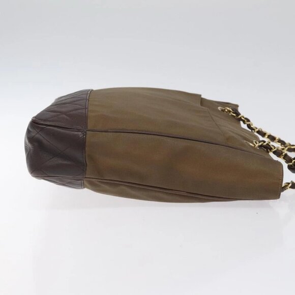 CHANEL Chain Tote Bag Coated Canvas Leather Brown Gold CC Auth bs26043 - Picture 4 of 14